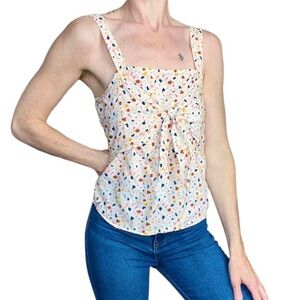 Madewell Cream & Colorful Confetti Printed Front Tie Tank Top